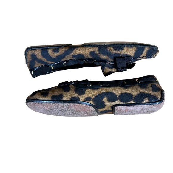 Giambattista Valli Leopard Print Leather Canvas Slip-On Flats Women's EU Size 37 - Picture 6 of 8